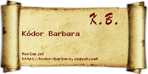 Kódor Barbara névjegykártya